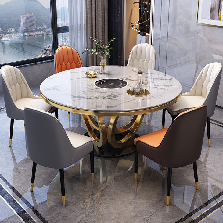 Metal Modern Round Indoor Table Sintered Stone Table for Kitchen and Dining Room Clearhalo ' dining_table' 'Dining Tables & Seating' 'Dining Tables' 'furn' 'furn_dining_table' 'Furniture' 'furniture_dining_table' 'Kitchen & Dining Furniture' 'kitchen&dining_furn' 'kitchen' 'kitchen_dining_table' 3703807