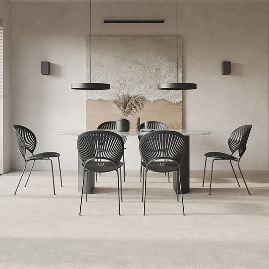 Modern Oval Dining Table Sintered Stone Dining Table with Double Pedestal for Dining Room