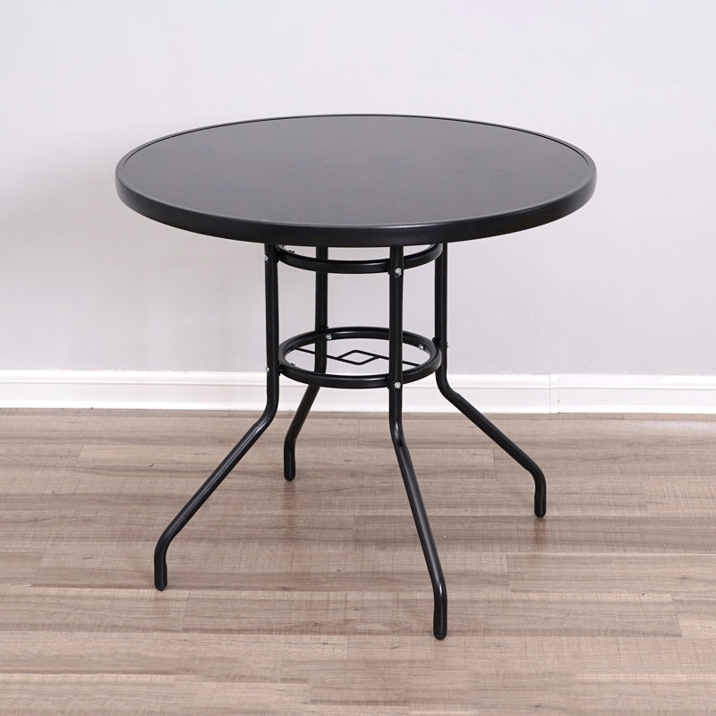 Round Shape Minimalist Style Dining Table Transparent Fixed Table of Glass Black 31.5"L x 31.5"W x 28.3"H Without Chairs Clearhalo ' dining_table' 'Dining Tables & Seating' 'Dining Tables' 'furn' 'furn_dining_table' 'Furniture' 'furniture_dining_table' 'Kitchen & Dining Furniture' 'kitchen&dining_furn' 'kitchen' 'kitchen_dining_table' 3703839