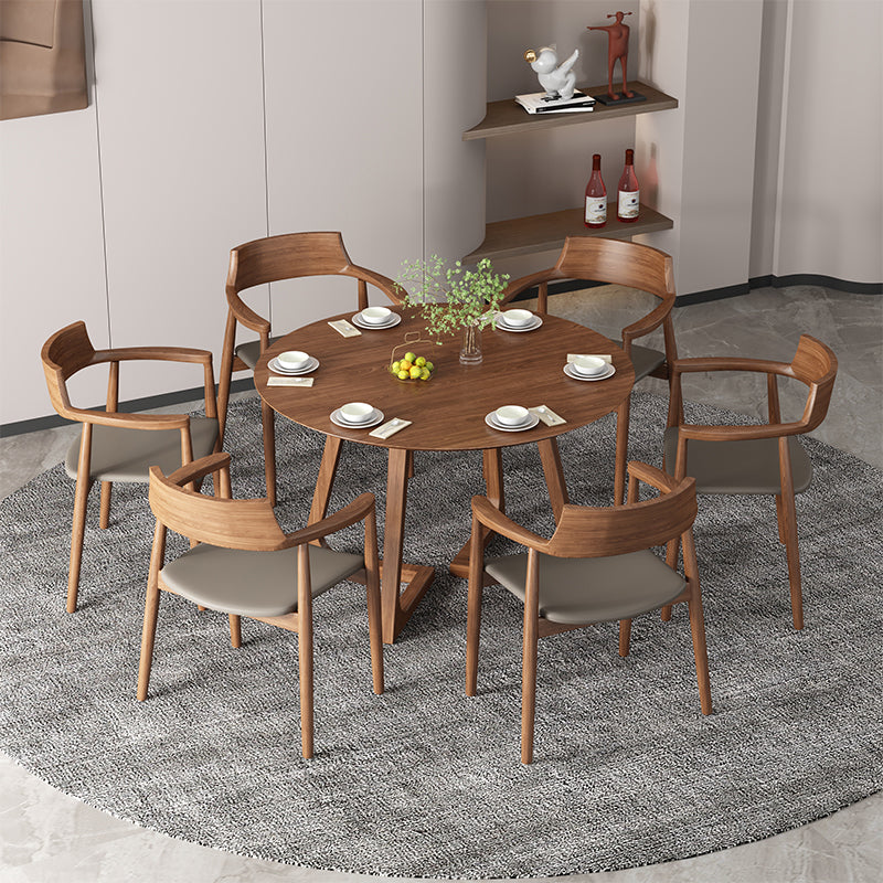 Round Double Pedestal Casual Dining Table Wood Color Fixed Table of Ashwood Solid Wood Clearhalo ' dining_table' 'Dining Tables & Seating' 'Dining Tables' 'furn' 'furn_dining_table' 'Furniture' 'furniture_dining_table' 'Kitchen & Dining Furniture' 'kitchen&dining_furn' 'kitchen' 'kitchen_dining_table' 3703856
