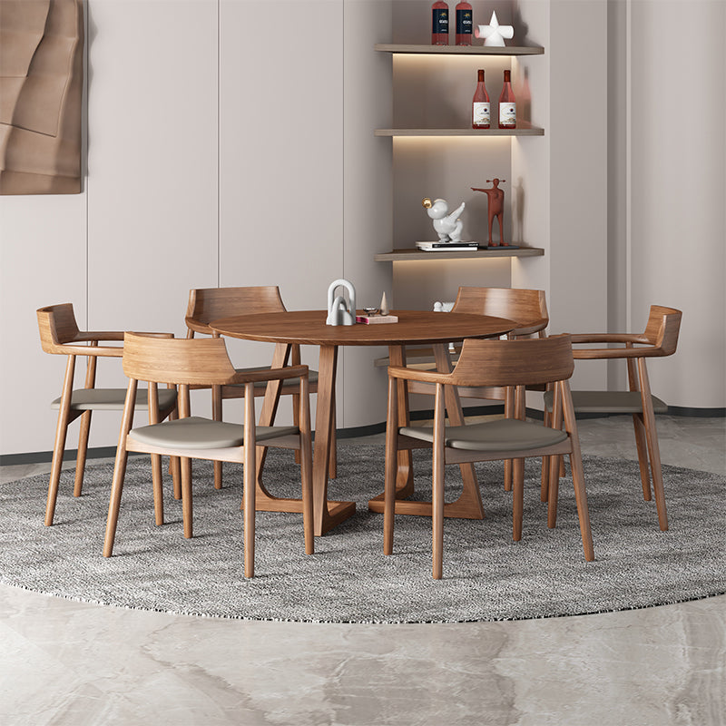 Round Double Pedestal Casual Dining Table Wood Color Fixed Table of Ashwood Solid Wood Clearhalo ' dining_table' 'Dining Tables & Seating' 'Dining Tables' 'furn' 'furn_dining_table' 'Furniture' 'furniture_dining_table' 'Kitchen & Dining Furniture' 'kitchen&dining_furn' 'kitchen' 'kitchen_dining_table' 3703857