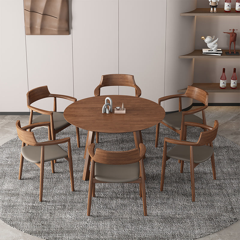 Round Double Pedestal Casual Dining Table Wood Color Fixed Table of Ashwood Solid Wood Clearhalo ' dining_table' 'Dining Tables & Seating' 'Dining Tables' 'furn' 'furn_dining_table' 'Furniture' 'furniture_dining_table' 'Kitchen & Dining Furniture' 'kitchen&dining_furn' 'kitchen' 'kitchen_dining_table' 3703858