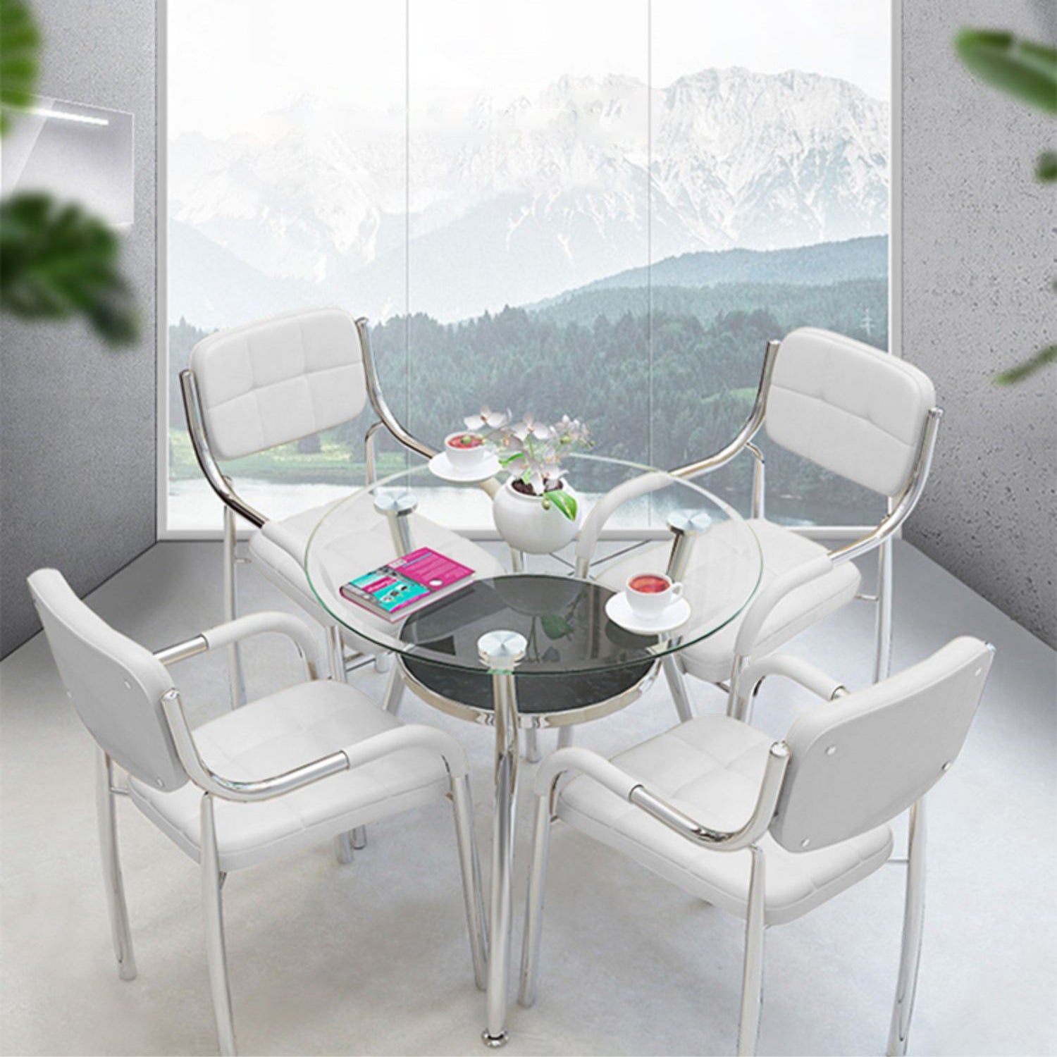Modern Round Dining Room Table Tempered Glass Table with 3 Legs for Dining Room Clearhalo ' dining_table' 'Dining Tables & Seating' 'Dining Tables' 'furn' 'furn_dining_table' 'Furniture' 'furniture_dining_table' 'Kitchen & Dining Furniture' 'kitchen&dining_furn' 'kitchen' 'kitchen_dining_table' 3703885