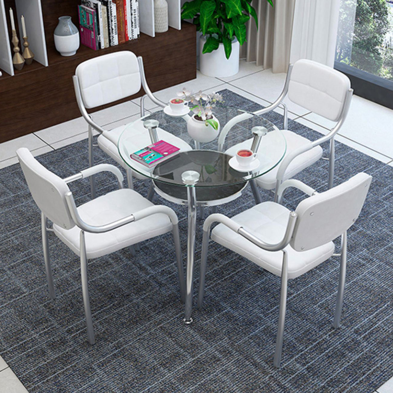Modern Round Dining Room Table Tempered Glass Table with 3 Legs for Dining Room Clearhalo ' dining_table' 'Dining Tables & Seating' 'Dining Tables' 'furn' 'furn_dining_table' 'Furniture' 'furniture_dining_table' 'Kitchen & Dining Furniture' 'kitchen&dining_furn' 'kitchen' 'kitchen_dining_table' 3703890
