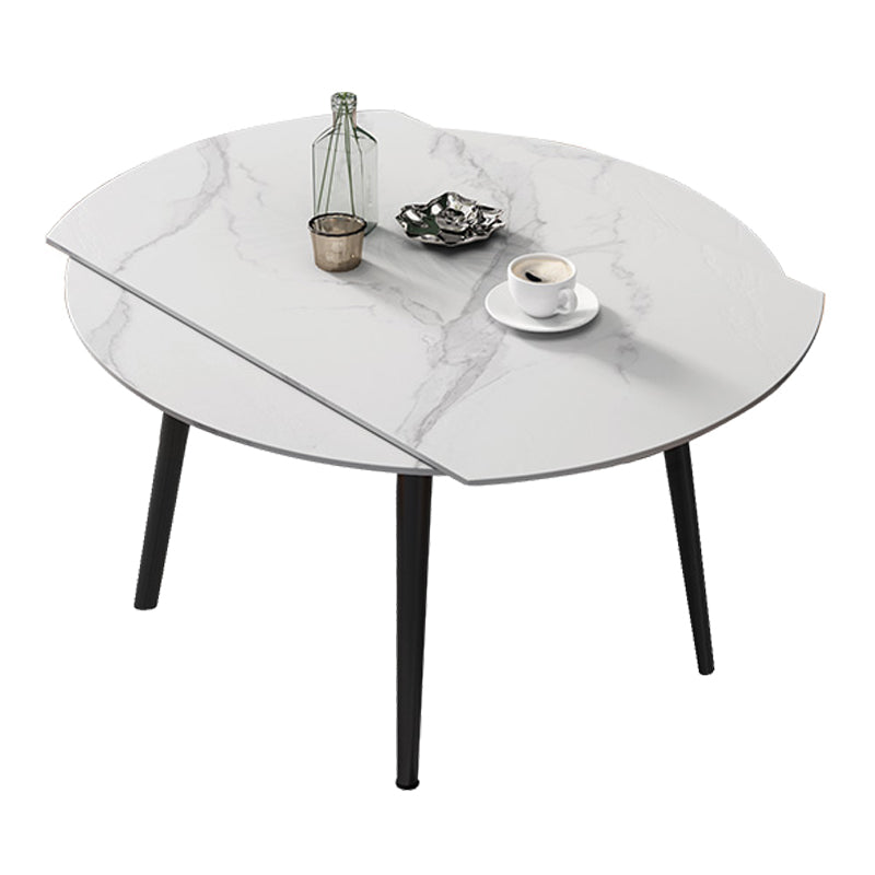 52" Round Sintered Stone Top Table Extendable 4 Legs Dining Table, Metal in Black White Without Chairs Clearhalo ' dining_table' 'Dining Tables & Seating' 'Dining Tables' 'furn' 'furn_dining_table' 'Furniture' 'furniture_dining_table' 'Kitchen & Dining Furniture' 'kitchen&dining_furn' 'kitchen' 'kitchen_dining_table' 3703922
