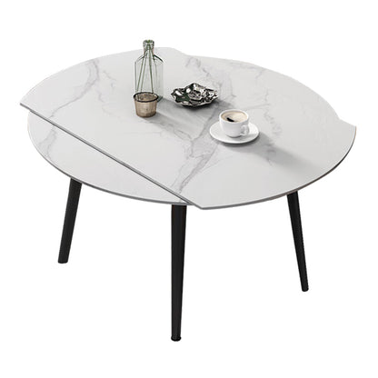 52" Round Sintered Stone Top Table Extendable 4 Legs Dining Table, Metal in Black White Without Chairs Clearhalo ' dining_table' 'Dining Tables & Seating' 'Dining Tables' 'furn' 'furn_dining_table' 'Furniture' 'furniture_dining_table' 'Kitchen & Dining Furniture' 'kitchen&dining_furn' 'kitchen' 'kitchen_dining_table' 3703922