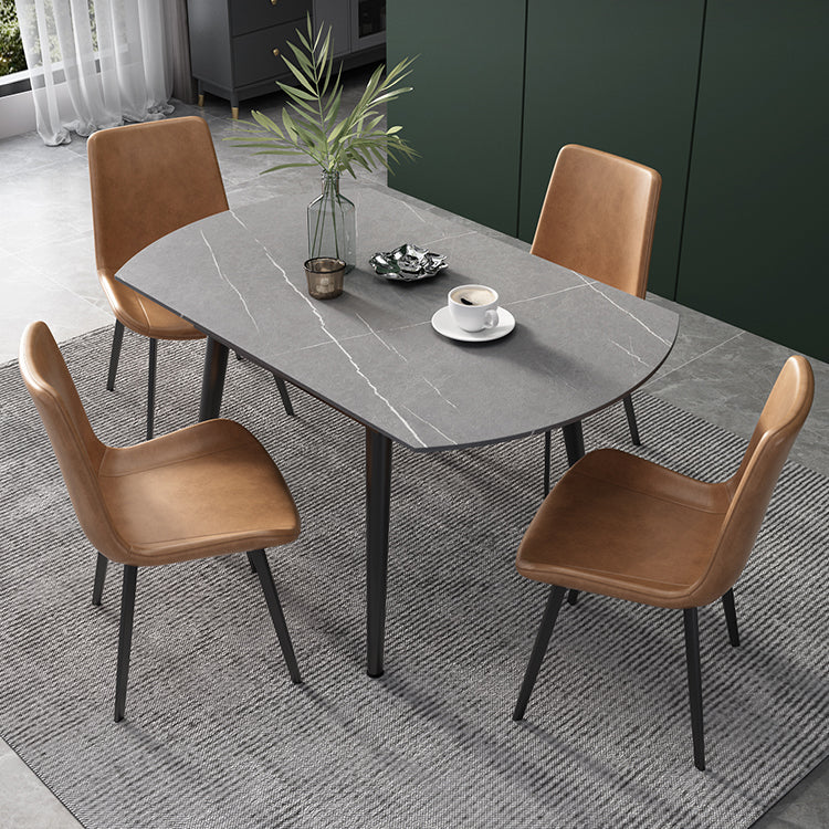 52" Round Sintered Stone Top Table Extendable 4 Legs Dining Table, Metal in Black Clearhalo ' dining_table' 'Dining Tables & Seating' 'Dining Tables' 'furn' 'furn_dining_table' 'Furniture' 'furniture_dining_table' 'Kitchen & Dining Furniture' 'kitchen&dining_furn' 'kitchen' 'kitchen_dining_table' 3703923