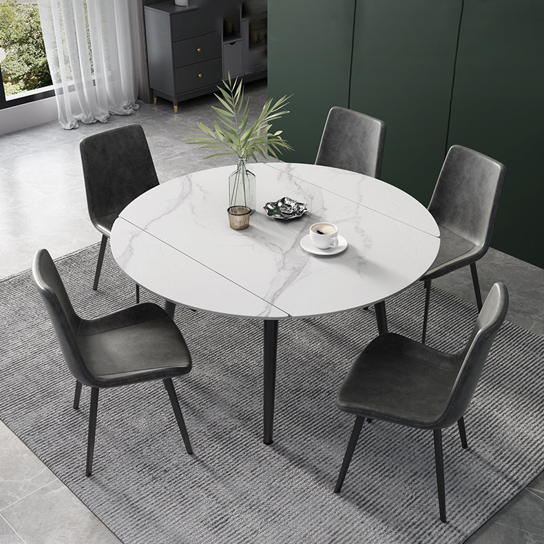 52" Round Sintered Stone Top Table Extendable 4 Legs Dining Table, Metal in Black Clearhalo ' dining_table' 'Dining Tables & Seating' 'Dining Tables' 'furn' 'furn_dining_table' 'Furniture' 'furniture_dining_table' 'Kitchen & Dining Furniture' 'kitchen&dining_furn' 'kitchen' 'kitchen_dining_table' 3703924