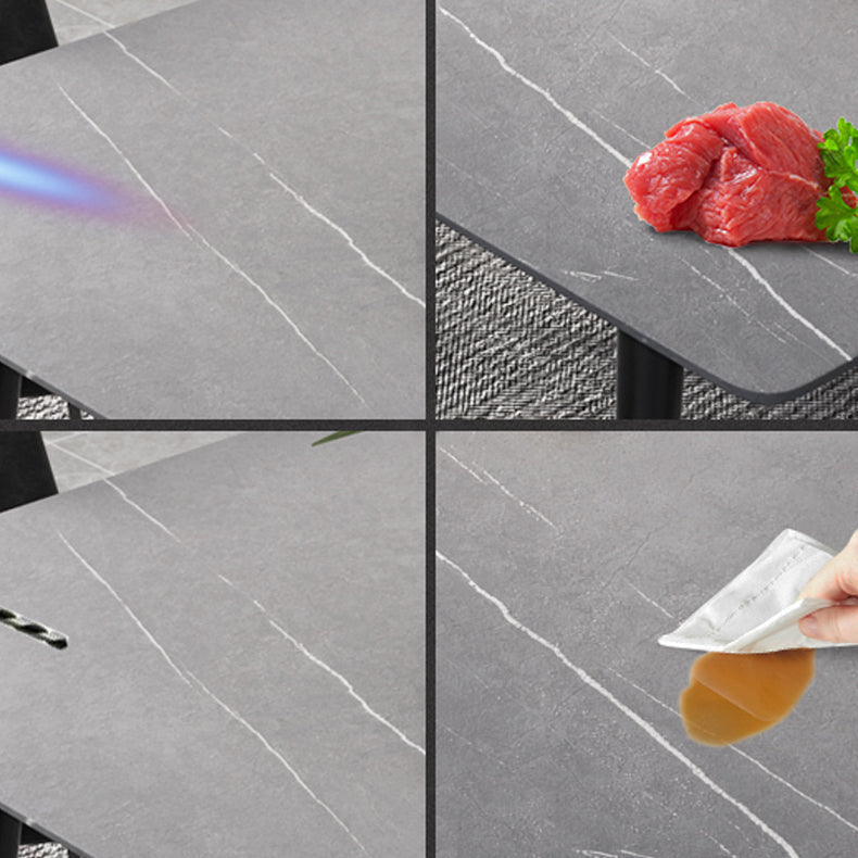 52" Round Sintered Stone Top Table Extendable 4 Legs Dining Table, Metal in Black Clearhalo ' dining_table' 'Dining Tables & Seating' 'Dining Tables' 'furn' 'furn_dining_table' 'Furniture' 'furniture_dining_table' 'Kitchen & Dining Furniture' 'kitchen&dining_furn' 'kitchen' 'kitchen_dining_table' 3703927