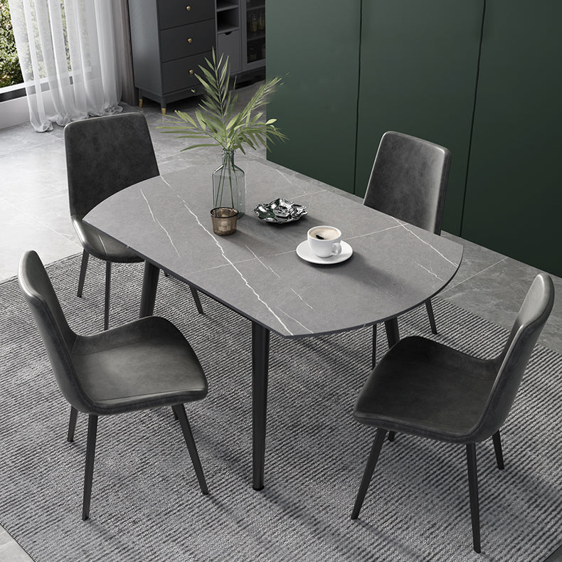 52" Round Sintered Stone Top Table Extendable 4 Legs Dining Table, Metal in Black Clearhalo ' dining_table' 'Dining Tables & Seating' 'Dining Tables' 'furn' 'furn_dining_table' 'Furniture' 'furniture_dining_table' 'Kitchen & Dining Furniture' 'kitchen&dining_furn' 'kitchen' 'kitchen_dining_table' 3703930