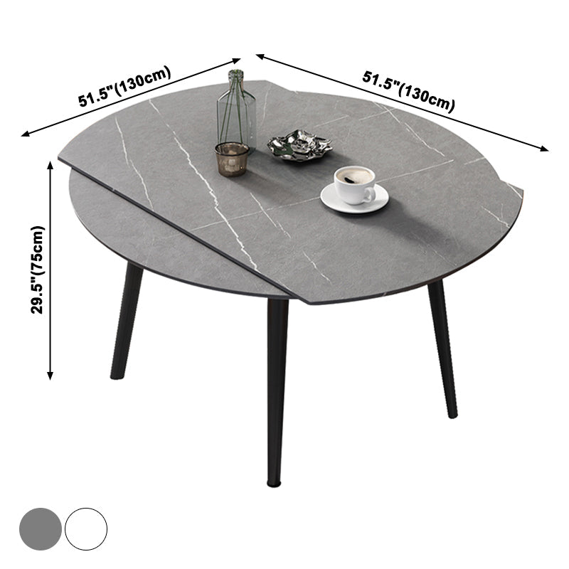52" Round Sintered Stone Top Table Extendable 4 Legs Dining Table, Metal in Black Clearhalo ' dining_table' 'Dining Tables & Seating' 'Dining Tables' 'furn' 'furn_dining_table' 'Furniture' 'furniture_dining_table' 'Kitchen & Dining Furniture' 'kitchen&dining_furn' 'kitchen' 'kitchen_dining_table' 3703931