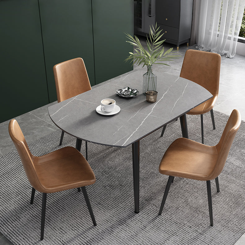 52" Round Sintered Stone Top Table Extendable 4 Legs Dining Table, Metal in Black Clearhalo ' dining_table' 'Dining Tables & Seating' 'Dining Tables' 'furn' 'furn_dining_table' 'Furniture' 'furniture_dining_table' 'Kitchen & Dining Furniture' 'kitchen&dining_furn' 'kitchen' 'kitchen_dining_table' 3703932