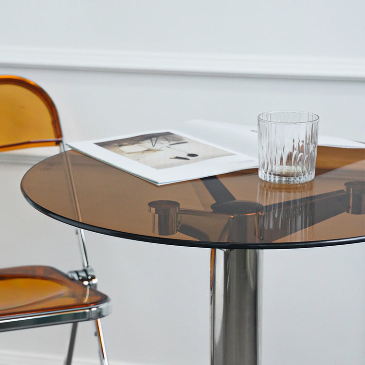 Round Tripod Dining Site Table Contemporary Tempered Glass Dinette Table Clearhalo ' dining_table' 'Dining Tables & Seating' 'Dining Tables' 'furn' 'furn_dining_table' 'Furniture' 'furniture_dining_table' 'Kitchen & Dining Furniture' 'kitchen&dining_furn' 'kitchen' 'kitchen_dining_table' 3703939