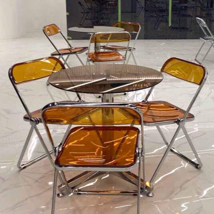 Round Tripod Dining Site Table Contemporary Tempered Glass Dinette Table Clearhalo ' dining_table' 'Dining Tables & Seating' 'Dining Tables' 'furn' 'furn_dining_table' 'Furniture' 'furniture_dining_table' 'Kitchen & Dining Furniture' 'kitchen&dining_furn' 'kitchen' 'kitchen_dining_table' 3703944