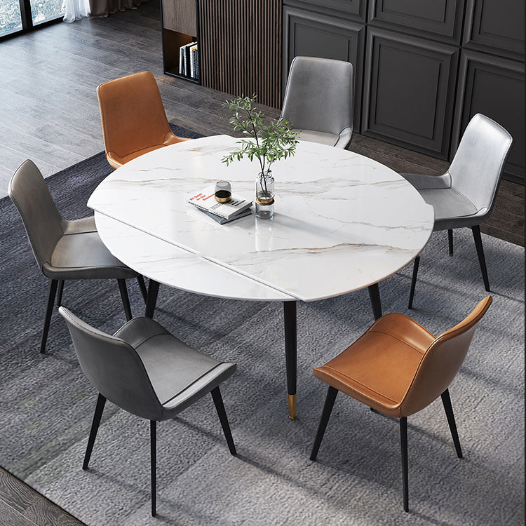 Round Sintered Stone Dining Table Foldable Modern Table in White with 4 Legs Clearhalo ' dining_table' 'Dining Tables & Seating' 'Dining Tables' 'furn' 'furn_dining_table' 'Furniture' 'furniture_dining_table' 'Kitchen & Dining Furniture' 'kitchen&dining_furn' 'kitchen' 'kitchen_dining_table' 3703947