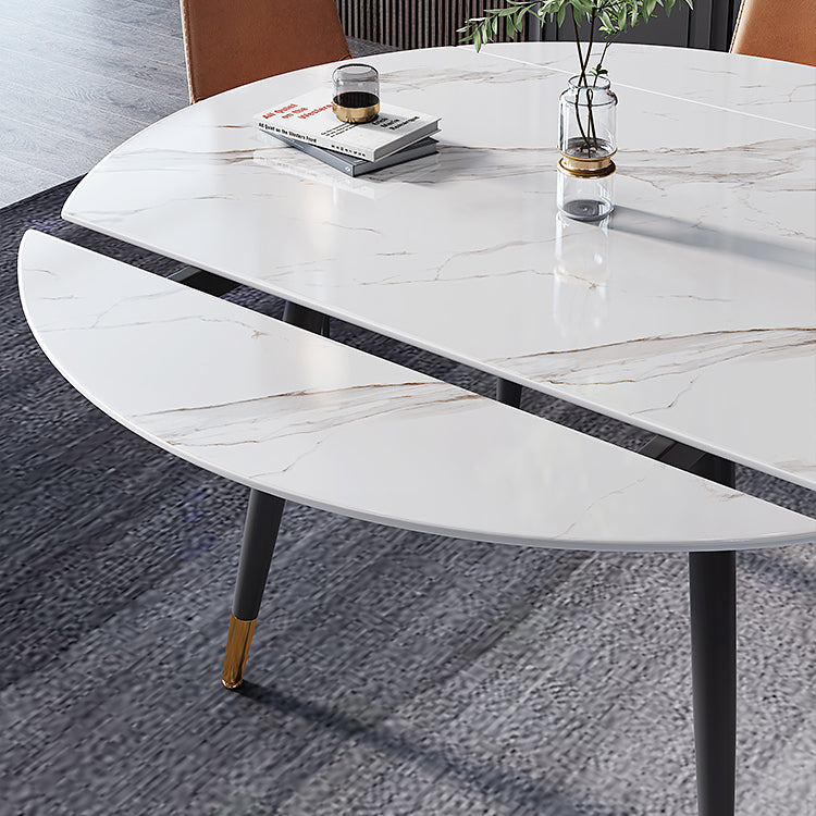 Round Sintered Stone Dining Table Foldable Modern Table in White with 4 Legs Clearhalo ' dining_table' 'Dining Tables & Seating' 'Dining Tables' 'furn' 'furn_dining_table' 'Furniture' 'furniture_dining_table' 'Kitchen & Dining Furniture' 'kitchen&dining_furn' 'kitchen' 'kitchen_dining_table' 3703949