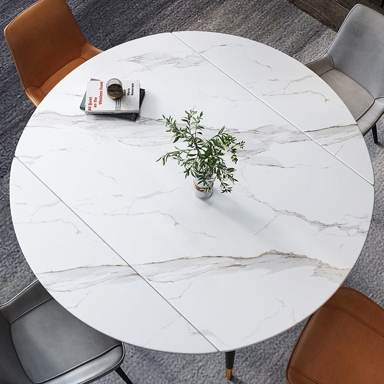 Round Sintered Stone Dining Table Foldable Modern Table in White with 4 Legs Clearhalo ' dining_table' 'Dining Tables & Seating' 'Dining Tables' 'furn' 'furn_dining_table' 'Furniture' 'furniture_dining_table' 'Kitchen & Dining Furniture' 'kitchen&dining_furn' 'kitchen' 'kitchen_dining_table' 3703950