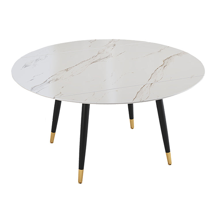 Round Sintered Stone Dining Table Foldable Modern Table in White with 4 Legs Without Chairs Clearhalo ' dining_table' 'Dining Tables & Seating' 'Dining Tables' 'furn' 'furn_dining_table' 'Furniture' 'furniture_dining_table' 'Kitchen & Dining Furniture' 'kitchen&dining_furn' 'kitchen' 'kitchen_dining_table' 3703951