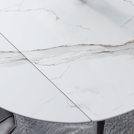 Round Sintered Stone Dining Table Foldable Modern Table in White with 4 Legs