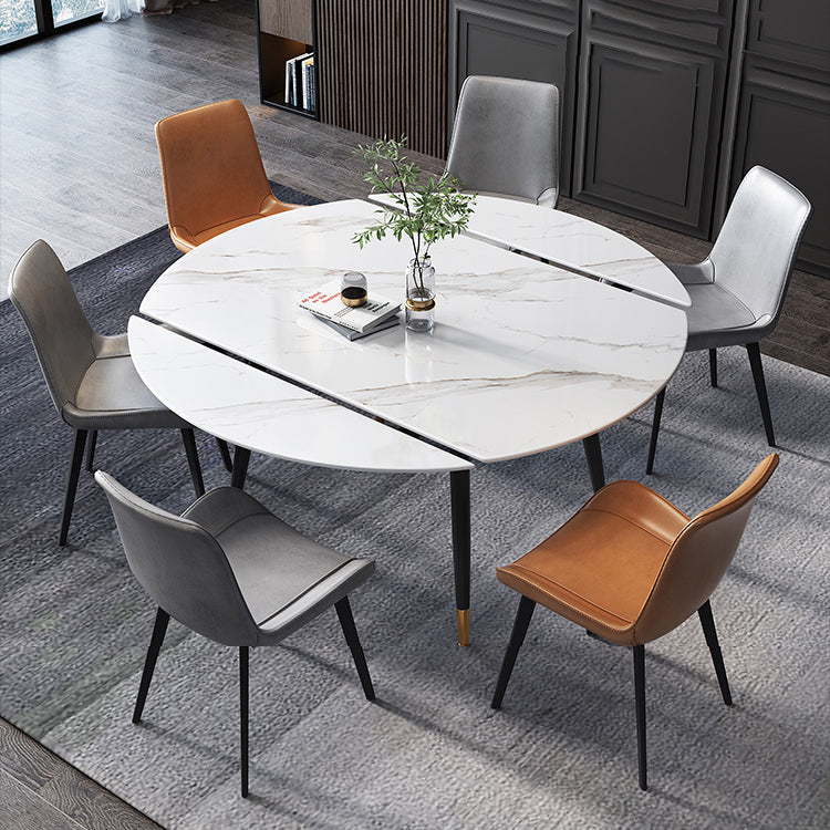 Round Sintered Stone Dining Table Foldable Modern Table in White with 4 Legs Clearhalo ' dining_table' 'Dining Tables & Seating' 'Dining Tables' 'furn' 'furn_dining_table' 'Furniture' 'furniture_dining_table' 'Kitchen & Dining Furniture' 'kitchen&dining_furn' 'kitchen' 'kitchen_dining_table' 3703955