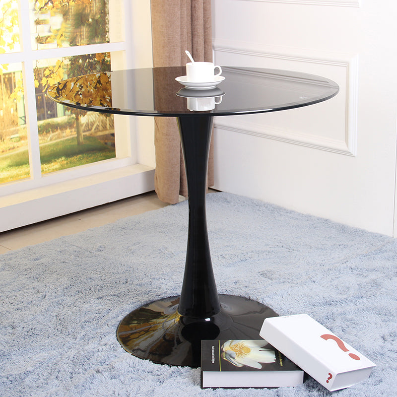 Contemporary Style Home Tempered Glass Dining Table Round Shape Table with Pedestal Base Clearhalo ' dining_table' 'Dining Tables & Seating' 'Dining Tables' 'furn' 'furn_dining_table' 'Furniture' 'furniture_dining_table' 'Kitchen & Dining Furniture' 'kitchen&dining_furn' 'kitchen' 'kitchen_dining_table' 3703958