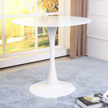Contemporary Style Home Tempered Glass Dining Table Round Shape Table with Pedestal Base White Without Chairs Clearhalo ' dining_table' 'Dining Tables & Seating' 'Dining Tables' 'furn' 'furn_dining_table' 'Furniture' 'furniture_dining_table' 'Kitchen & Dining Furniture' 'kitchen&dining_furn' 'kitchen' 'kitchen_dining_table' 3703959