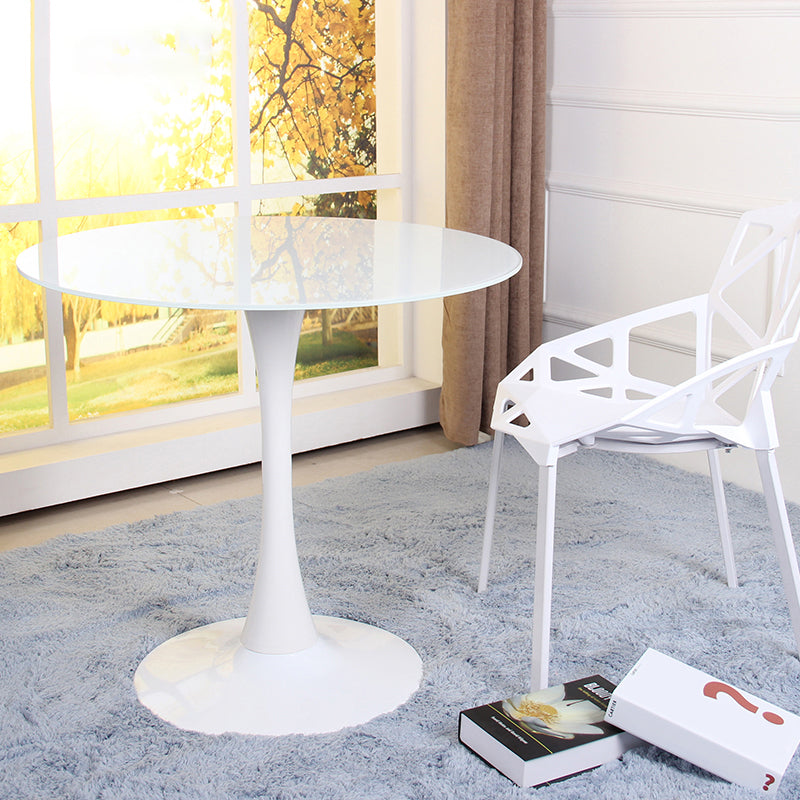 Contemporary Style Home Tempered Glass Dining Table Round Shape Table with Pedestal Base Clearhalo ' dining_table' 'Dining Tables & Seating' 'Dining Tables' 'furn' 'furn_dining_table' 'Furniture' 'furniture_dining_table' 'Kitchen & Dining Furniture' 'kitchen&dining_furn' 'kitchen' 'kitchen_dining_table' 3703961