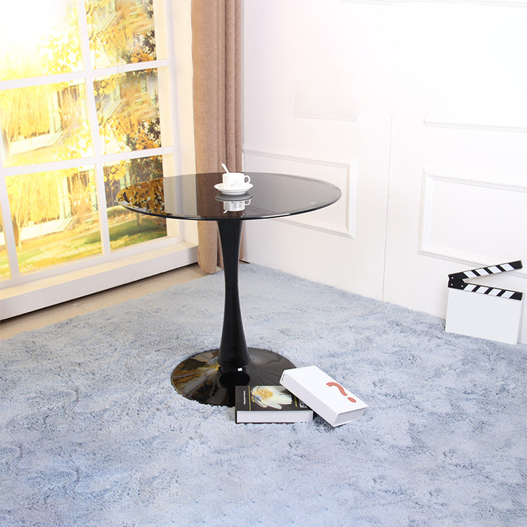 Contemporary Style Home Tempered Glass Dining Table Round Shape Table with Pedestal Base Clearhalo ' dining_table' 'Dining Tables & Seating' 'Dining Tables' 'furn' 'furn_dining_table' 'Furniture' 'furniture_dining_table' 'Kitchen & Dining Furniture' 'kitchen&dining_furn' 'kitchen' 'kitchen_dining_table' 3703965