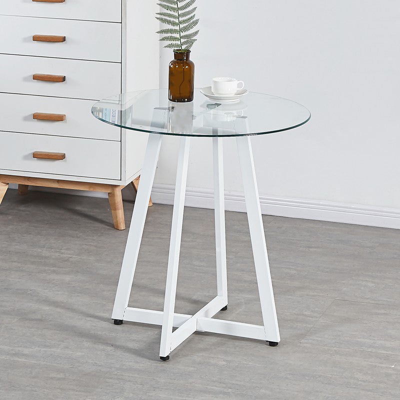 Simplicity Style Round Pedestal Dining Table Clear Glass Home Furniture Clearhalo ' dining_table' 'Dining Tables & Seating' 'Dining Tables' 'Furniture' 'furniture_dining_table' 'Kitchen & Dining Furniture' 'kitchen&dining_furn' 'kitchen' 'kitchen_dining_table' 3703971