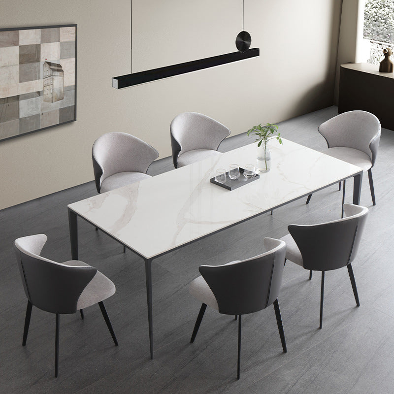 Sintered Stone Top Dining Table Rectangle Table in White with Metal Base and 4 Legs Clearhalo ' dining_table' 'Dining Tables & Seating' 'Dining Tables' 'furn' 'furn_dining_table' 'Furniture' 'furniture_dining_table' 'Kitchen & Dining Furniture' 'kitchen&dining_furn' 'kitchen' 'kitchen_dining_table' 3703997