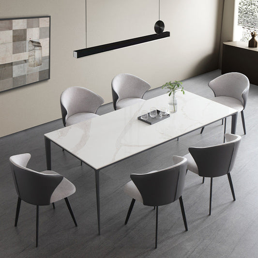 Sintered Stone Top Dining Table Rectangle Table in White with Metal Base and 4 Legs