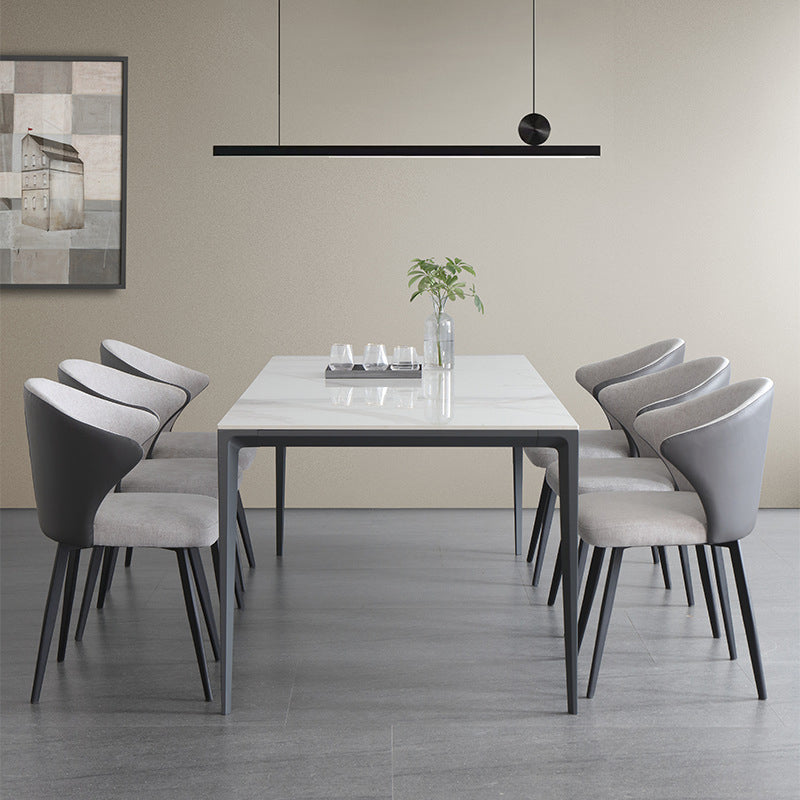 Sintered Stone Top Dining Table Rectangle Table in White with Metal Base and 4 Legs Clearhalo ' dining_table' 'Dining Tables & Seating' 'Dining Tables' 'furn' 'furn_dining_table' 'Furniture' 'furniture_dining_table' 'Kitchen & Dining Furniture' 'kitchen&dining_furn' 'kitchen' 'kitchen_dining_table' 3703998