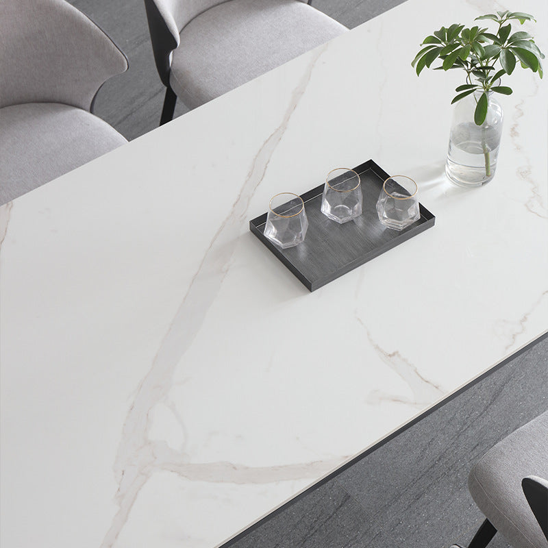 Sintered Stone Top Dining Table Rectangle Table in White with Metal Base and 4 Legs Clearhalo ' dining_table' 'Dining Tables & Seating' 'Dining Tables' 'furn' 'furn_dining_table' 'Furniture' 'furniture_dining_table' 'Kitchen & Dining Furniture' 'kitchen&dining_furn' 'kitchen' 'kitchen_dining_table' 3703999