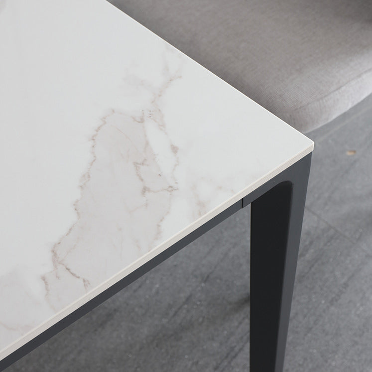 Sintered Stone Top Dining Table Rectangle Table in White with Metal Base and 4 Legs Clearhalo ' dining_table' 'Dining Tables & Seating' 'Dining Tables' 'furn' 'furn_dining_table' 'Furniture' 'furniture_dining_table' 'Kitchen & Dining Furniture' 'kitchen&dining_furn' 'kitchen' 'kitchen_dining_table' 3704003