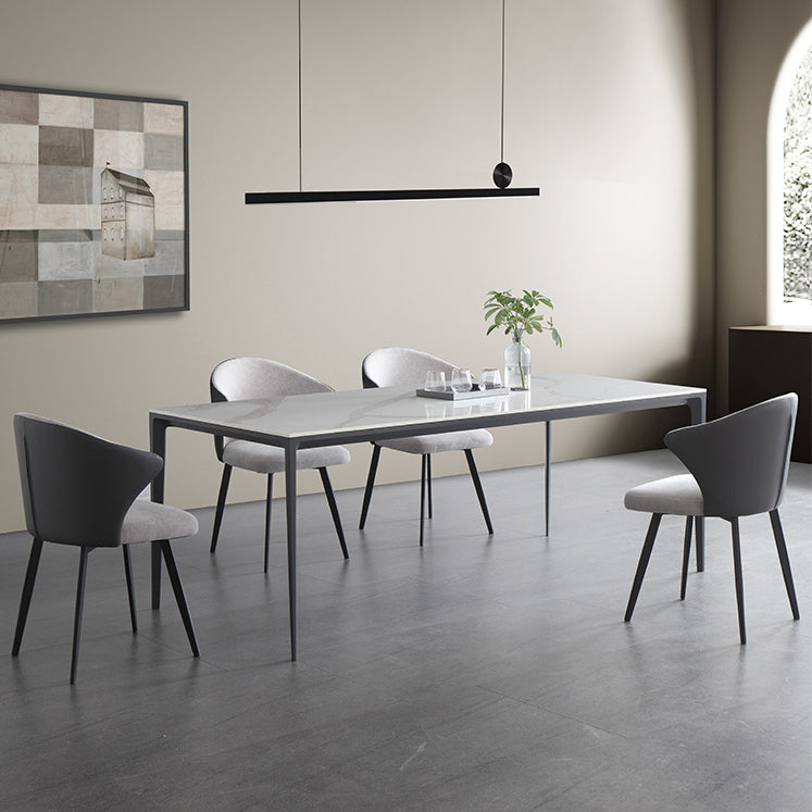 Sintered Stone Top Dining Table Rectangle Table in White with Metal Base and 4 Legs Clearhalo ' dining_table' 'Dining Tables & Seating' 'Dining Tables' 'furn' 'furn_dining_table' 'Furniture' 'furniture_dining_table' 'Kitchen & Dining Furniture' 'kitchen&dining_furn' 'kitchen' 'kitchen_dining_table' 3704004