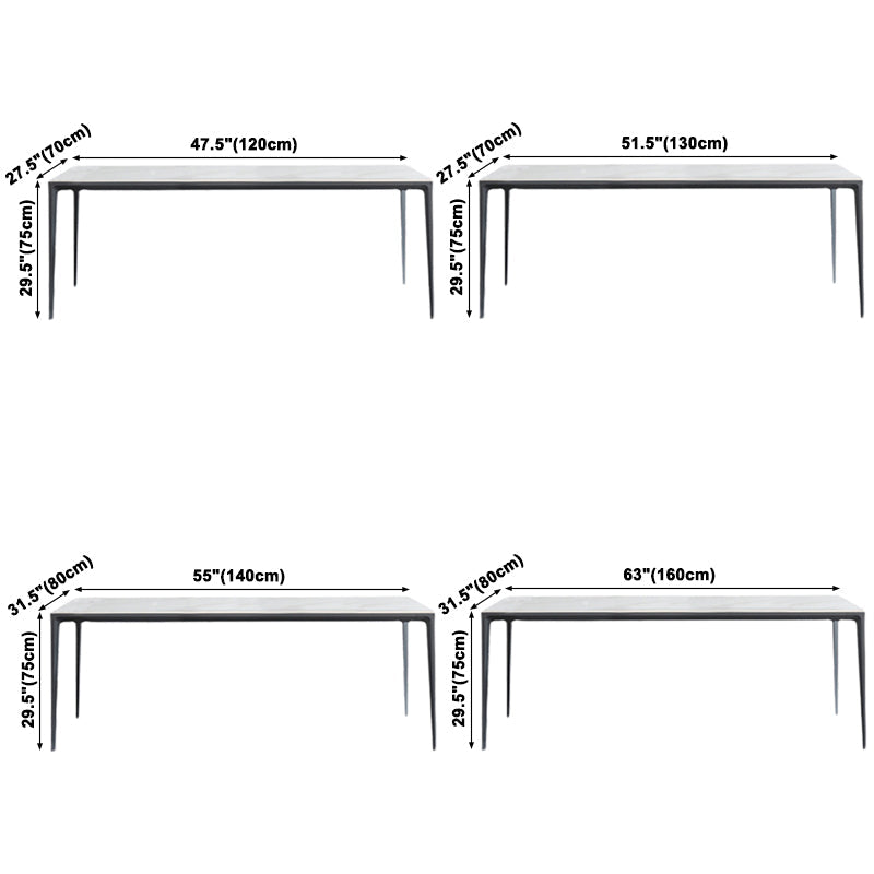 Sintered Stone Top Dining Table Rectangle Table in White with Metal Base and 4 Legs Clearhalo ' dining_table' 'Dining Tables & Seating' 'Dining Tables' 'furn' 'furn_dining_table' 'Furniture' 'furniture_dining_table' 'Kitchen & Dining Furniture' 'kitchen&dining_furn' 'kitchen' 'kitchen_dining_table' 3704005