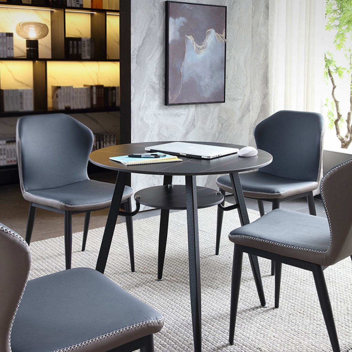 Modern Style Round Dining Room Table Sintered Stone Table with Metal Base Clearhalo ' dining_table' 'Dining Tables & Seating' 'Dining Tables' 'furn' 'furn_dining_table' 'Furniture' 'furniture_dining_table' 'Kitchen & Dining Furniture' 'kitchen&dining_furn' 'kitchen' 'kitchen_dining_table' 3704127
