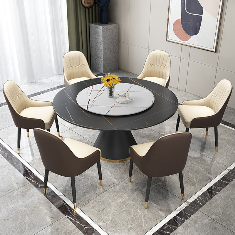Contemporary Round Dining Table Sintered Stone Table with Black Pedestal Base,51.2"L x 51.2"W x 30"H Black Without Chairs Clearhalo ' dining_table' 'Dining Tables & Seating' 'Dining Tables' 'furn' 'furn_dining_table' 'Furniture' 'furniture_dining_table' 'Kitchen & Dining Furniture' 'kitchen&dining_furn' 'kitchen' 'kitchen_dining_table' 3704150