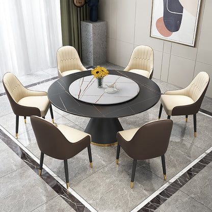 Contemporary Round Dining Table Sintered Stone Table with Black Pedestal Base,51.2"L x 51.2"W x 30"H Black Without Chairs Clearhalo ' dining_table' 'Dining Tables & Seating' 'Dining Tables' 'furn' 'furn_dining_table' 'Furniture' 'furniture_dining_table' 'Kitchen & Dining Furniture' 'kitchen&dining_furn' 'kitchen' 'kitchen_dining_table' 3704150