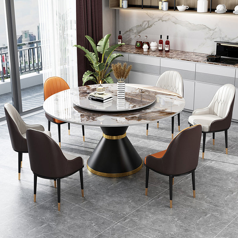 Contemporary Round Dining Table Sintered Stone Table with Black Pedestal Base,51.2"L x 51.2"W x 30"H Clearhalo ' dining_table' 'Dining Tables & Seating' 'Dining Tables' 'furn' 'furn_dining_table' 'Furniture' 'furniture_dining_table' 'Kitchen & Dining Furniture' 'kitchen&dining_furn' 'kitchen' 'kitchen_dining_table' 3704151