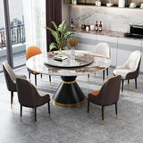 Contemporary Round Dining Table Sintered Stone Table with Black Pedestal Base,51.2"L x 51.2"W x 30"H Clearhalo ' dining_table' 'Dining Tables & Seating' 'Dining Tables' 'furn' 'furn_dining_table' 'Furniture' 'furniture_dining_table' 'Kitchen & Dining Furniture' 'kitchen&dining_furn' 'kitchen' 'kitchen_dining_table' 3704151
