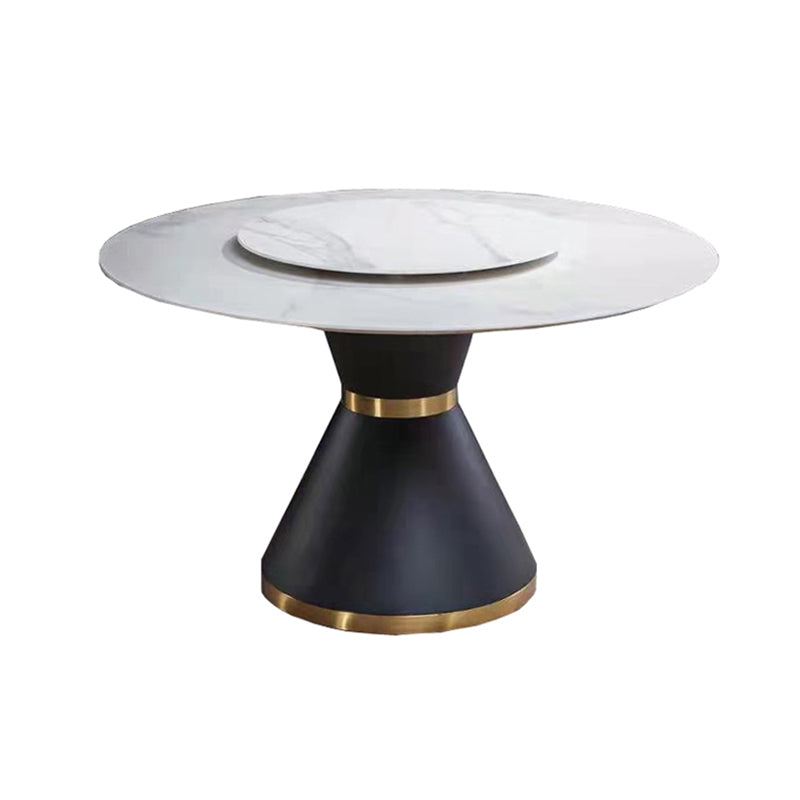 Contemporary Round Dining Table Sintered Stone Table with Black Pedestal Base,51.2"L x 51.2"W x 30"H White Without Chairs Clearhalo ' dining_table' 'Dining Tables & Seating' 'Dining Tables' 'furn' 'furn_dining_table' 'Furniture' 'furniture_dining_table' 'Kitchen & Dining Furniture' 'kitchen&dining_furn' 'kitchen' 'kitchen_dining_table' 3704152