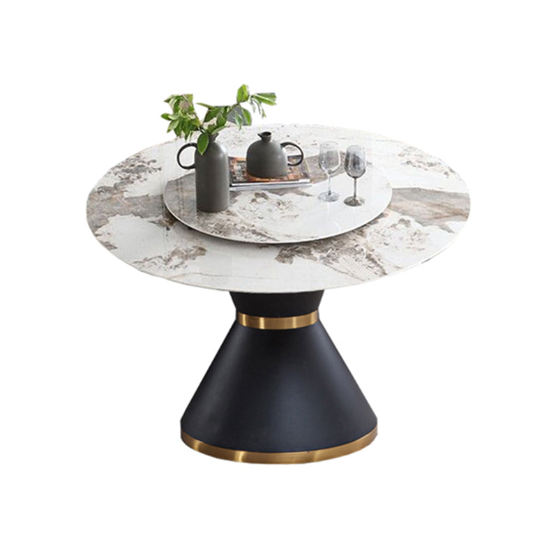 Contemporary Round Dining Table Sintered Stone Table with Black Pedestal Base,51.2"L x 51.2"W x 30"H Gray Without Chairs Clearhalo ' dining_table' 'Dining Tables & Seating' 'Dining Tables' 'furn' 'furn_dining_table' 'Furniture' 'furniture_dining_table' 'Kitchen & Dining Furniture' 'kitchen&dining_furn' 'kitchen' 'kitchen_dining_table' 3704153