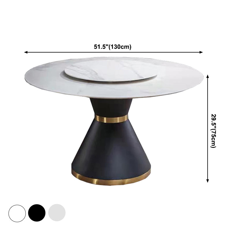 Contemporary Round Dining Table Sintered Stone Table with Black Pedestal Base,51.2"L x 51.2"W x 30"H Clearhalo ' dining_table' 'Dining Tables & Seating' 'Dining Tables' 'furn' 'furn_dining_table' 'Furniture' 'furniture_dining_table' 'Kitchen & Dining Furniture' 'kitchen&dining_furn' 'kitchen' 'kitchen_dining_table' 3704154