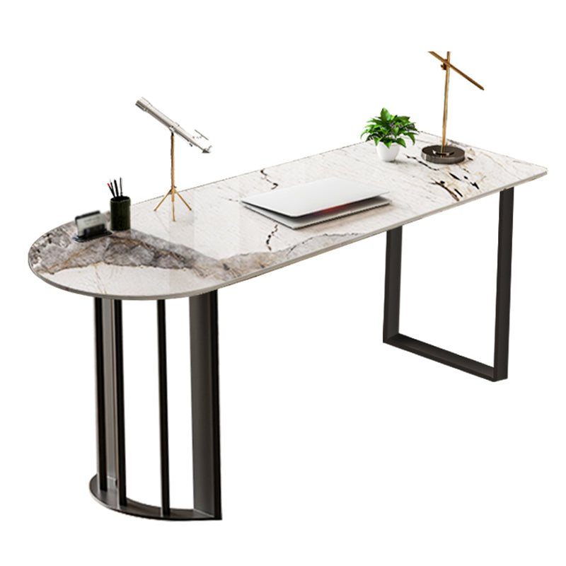 Simplicity Style Sintered Stone Dining Table Freeform Shape Table with Double Pedestal Base Black Without Chairs Clearhalo ' dining_table' 'Dining Tables & Seating' 'Dining Tables' 'furn' 'furn_dining_table' 'Furniture' 'furniture_dining_table' 'Kitchen & Dining Furniture' 'kitchen&dining_furn' 'kitchen' 'kitchen_dining_table' 3704157
