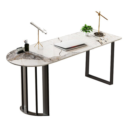 Simplicity Style Sintered Stone Dining Table Freeform Shape Table with Double Pedestal Base Black Without Chairs Clearhalo ' dining_table' 'Dining Tables & Seating' 'Dining Tables' 'furn' 'furn_dining_table' 'Furniture' 'furniture_dining_table' 'Kitchen & Dining Furniture' 'kitchen&dining_furn' 'kitchen' 'kitchen_dining_table' 3704157
