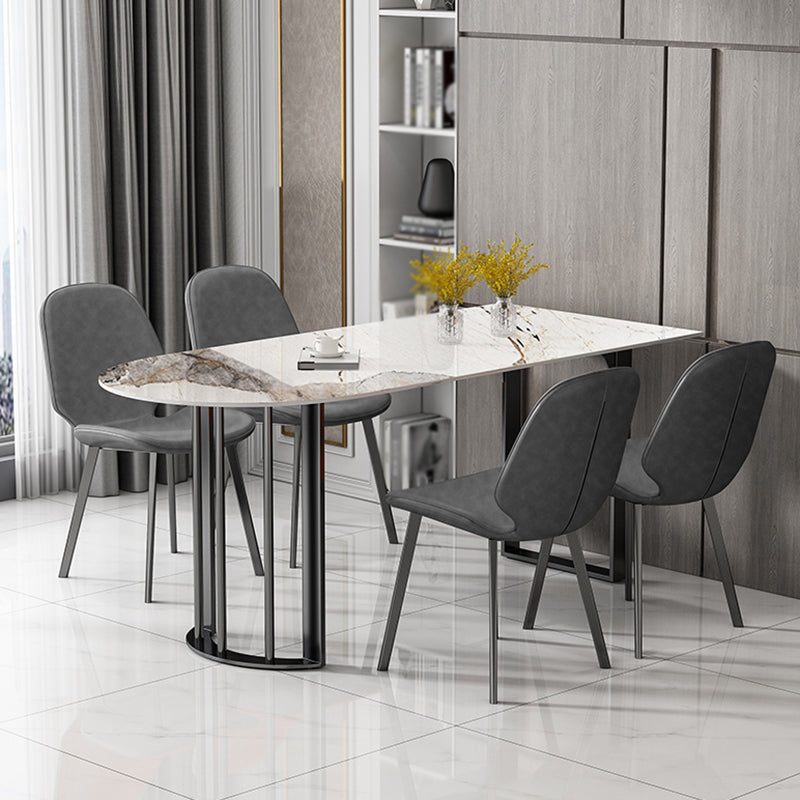 Simplicity Style Sintered Stone Dining Table Freeform Shape Table with Double Pedestal Base Clearhalo ' dining_table' 'Dining Tables & Seating' 'Dining Tables' 'furn' 'furn_dining_table' 'Furniture' 'furniture_dining_table' 'Kitchen & Dining Furniture' 'kitchen&dining_furn' 'kitchen' 'kitchen_dining_table' 3704158