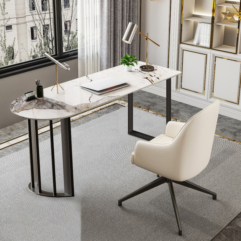 Simplicity Style Sintered Stone Dining Table Freeform Shape Table with Double Pedestal Base Clearhalo ' dining_table' 'Dining Tables & Seating' 'Dining Tables' 'furn' 'furn_dining_table' 'Furniture' 'furniture_dining_table' 'Kitchen & Dining Furniture' 'kitchen&dining_furn' 'kitchen' 'kitchen_dining_table' 3704159
