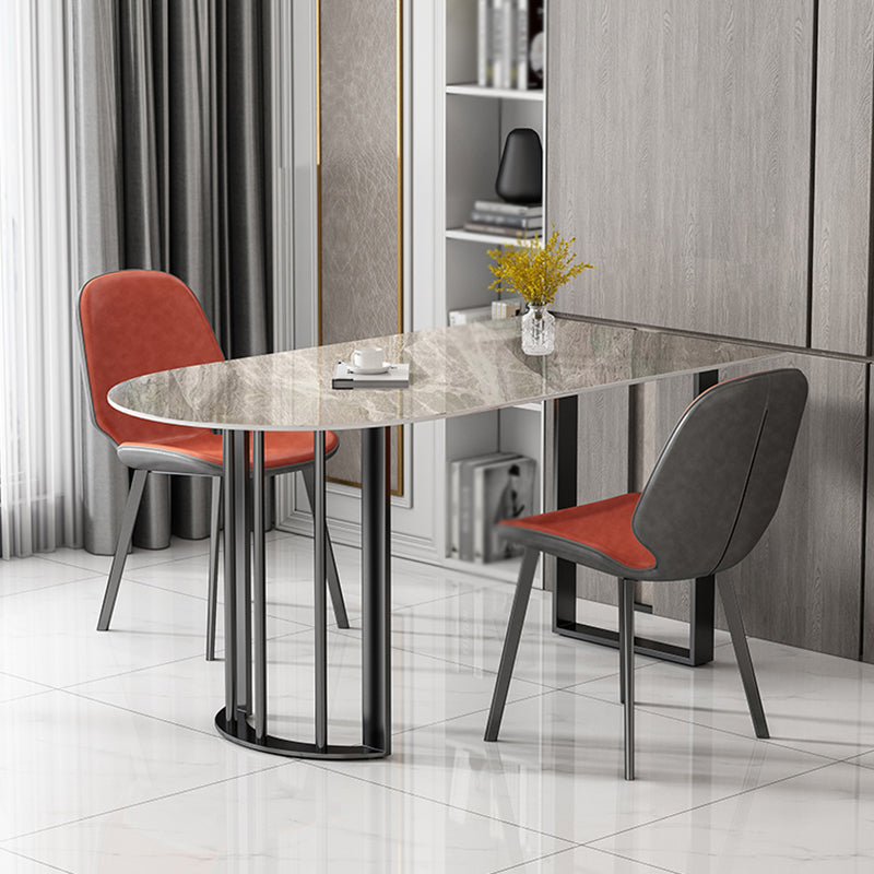 Simplicity Style Sintered Stone Dining Table Freeform Shape Table with Double Pedestal Base Clearhalo ' dining_table' 'Dining Tables & Seating' 'Dining Tables' 'furn' 'furn_dining_table' 'Furniture' 'furniture_dining_table' 'Kitchen & Dining Furniture' 'kitchen&dining_furn' 'kitchen' 'kitchen_dining_table' 3704160