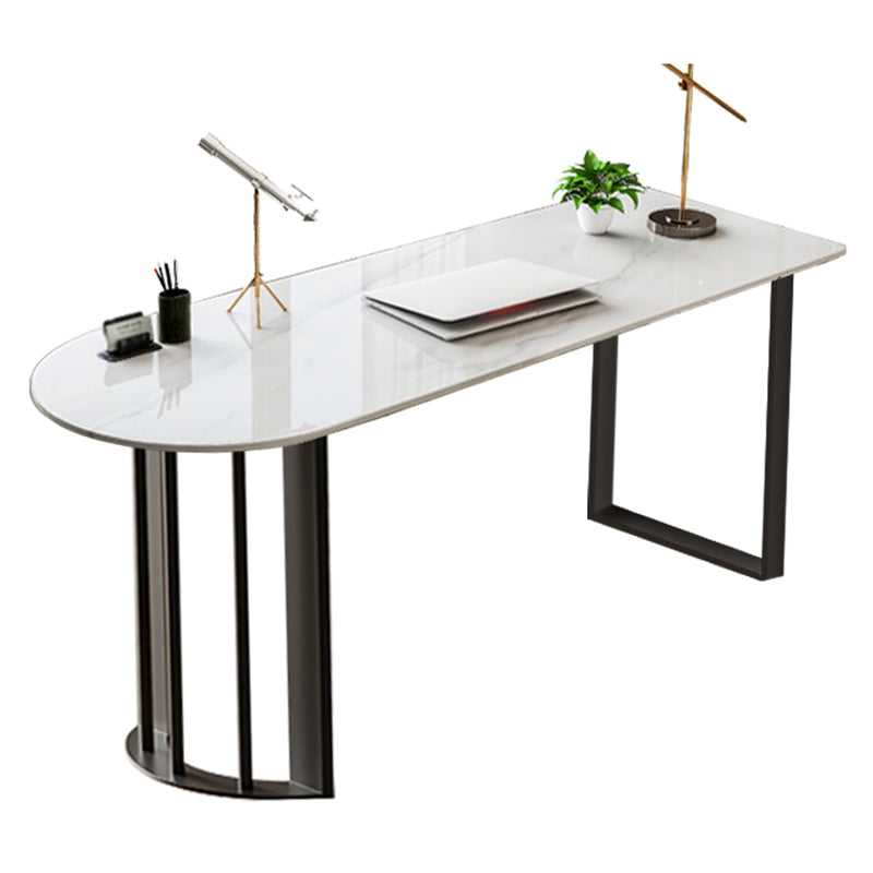 Simplicity Style Sintered Stone Dining Table Freeform Shape Table with Double Pedestal Base White Without Chairs Clearhalo ' dining_table' 'Dining Tables & Seating' 'Dining Tables' 'furn' 'furn_dining_table' 'Furniture' 'furniture_dining_table' 'Kitchen & Dining Furniture' 'kitchen&dining_furn' 'kitchen' 'kitchen_dining_table' 3704161